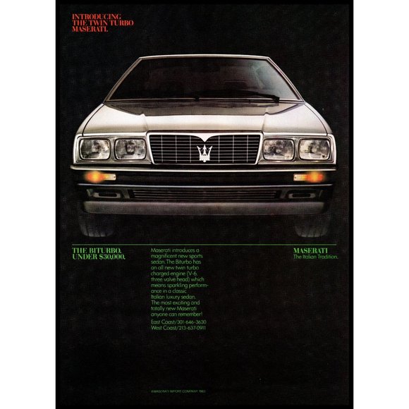 1984 Maserati Biturbo Italian Sports Sedan Vintage Print Ad Crown Emblem Photo - Picture 1 of 1